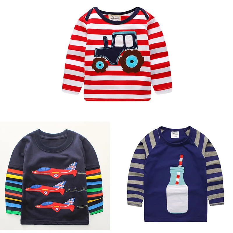Jumping Meters 18M-6T Cars Embroidery Children's TShirts Cotton For Boys Fashion Baby Clothes Long Sleeve Autumn Kids Tops Tees