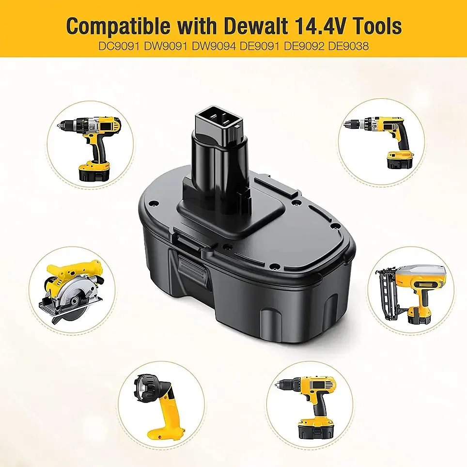 14.4V 6800mAh for Dewalt Ni-MH Replacement Battery 14.4V DC9091 DC9094 DW9091 DE9091 DE9092 14.4 Volt Cordless Power Tools