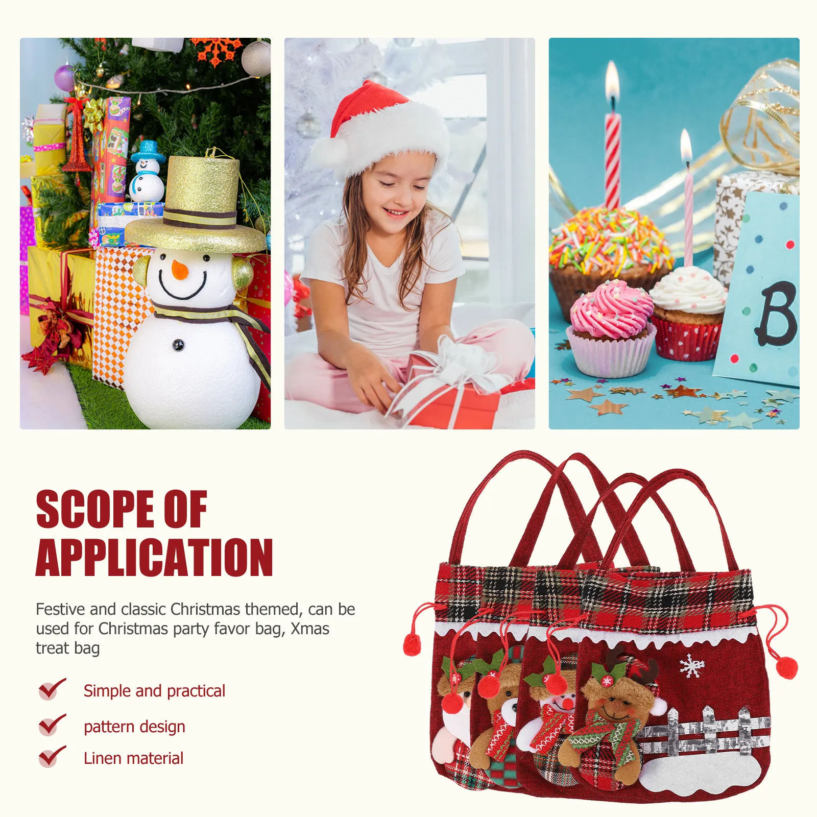

4 шт. тканевые подарочные мешочки с завязками, праздничные многоразовые упаковки для конфет, печенья и небольших подарков на Рождество и вечеринки