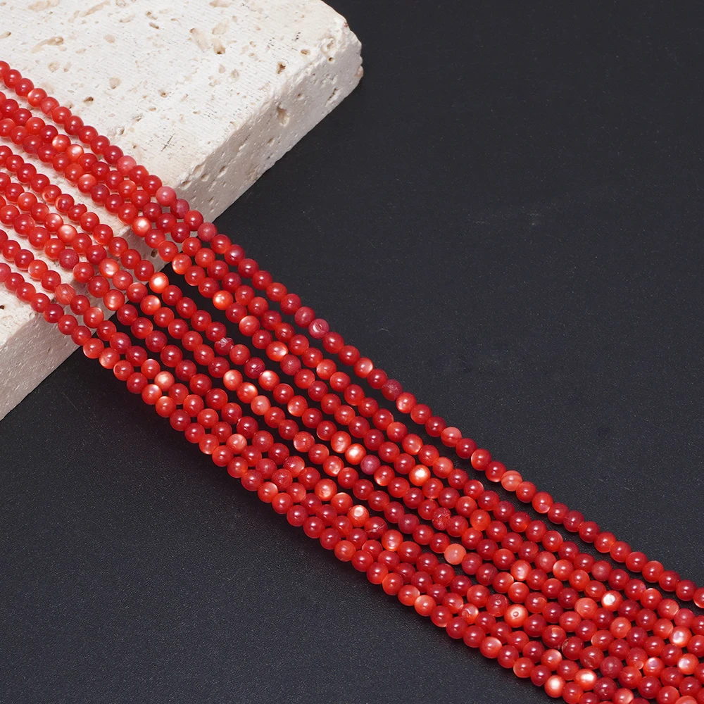 Natural Seawater Shell Red Round Beads Loose Beads for Diy Bracelets, Necklaces and Other Jewelry Accessories