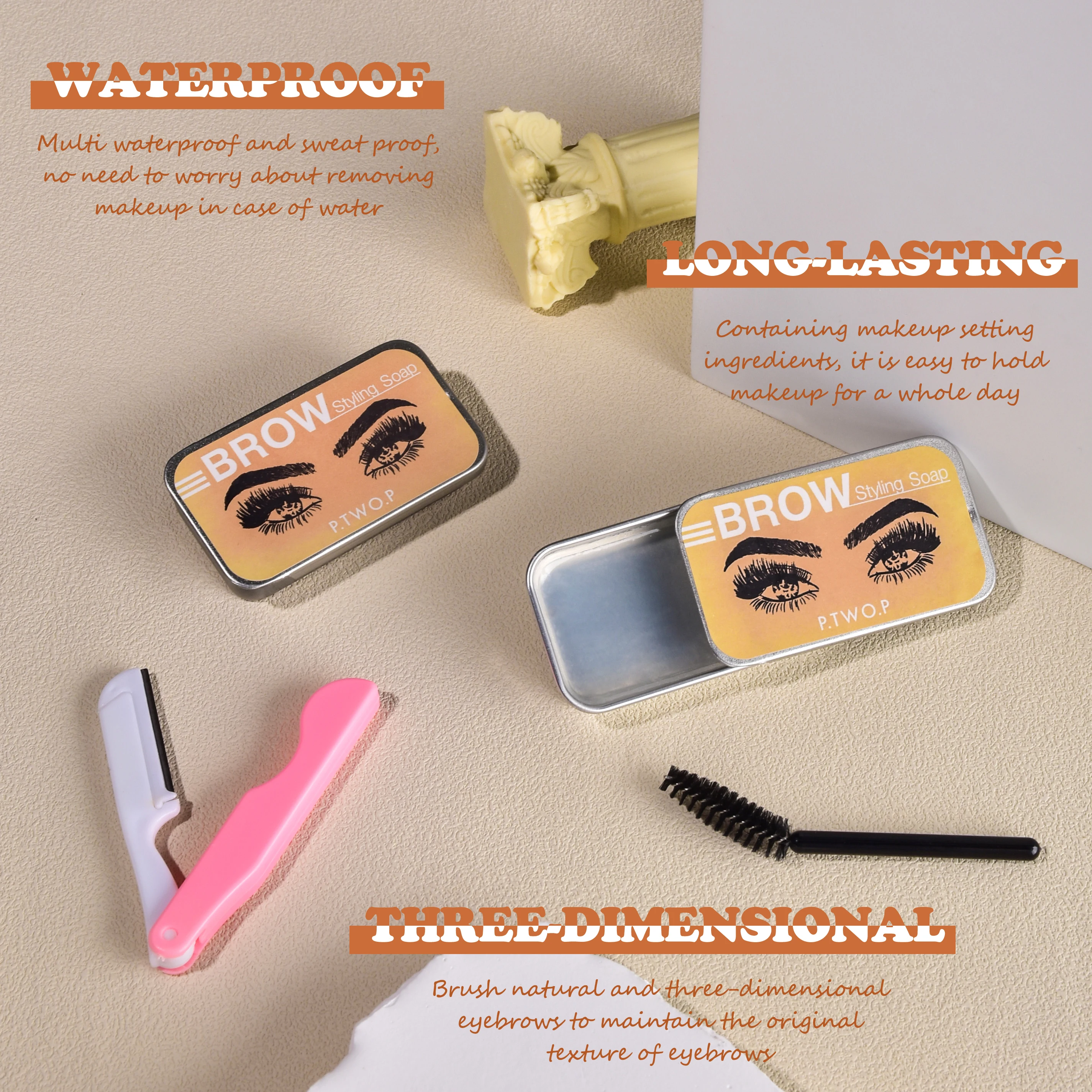 P.TWO.P Waterproof 3D Eyebrow Styling Soap Wax Quick-drying Makeup Eyebrow Sculpt Soap Natural Wild Brow Setting Gel Wax