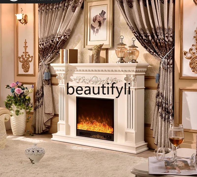 European fireplace, American solid wood decorative cabinet 1.2/1 meters simulated flame TV cabinet heating fireplace core