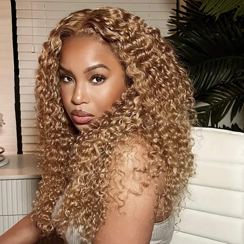 Wiggogo Honey Blonde Human Hair Colored Wig 13X4 Lace Front Deep Wave Wigs 13X6 Lace Frontal Curly Wig 30 34 Inch For Women