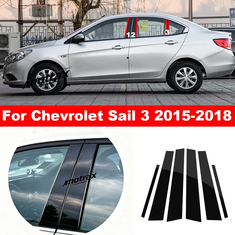 PC Glossy Black Center Pillar Decorative Stickers for Window Trim for Chevrolet Sail 3 2015 2016 2017 2018 Exterior Accessories