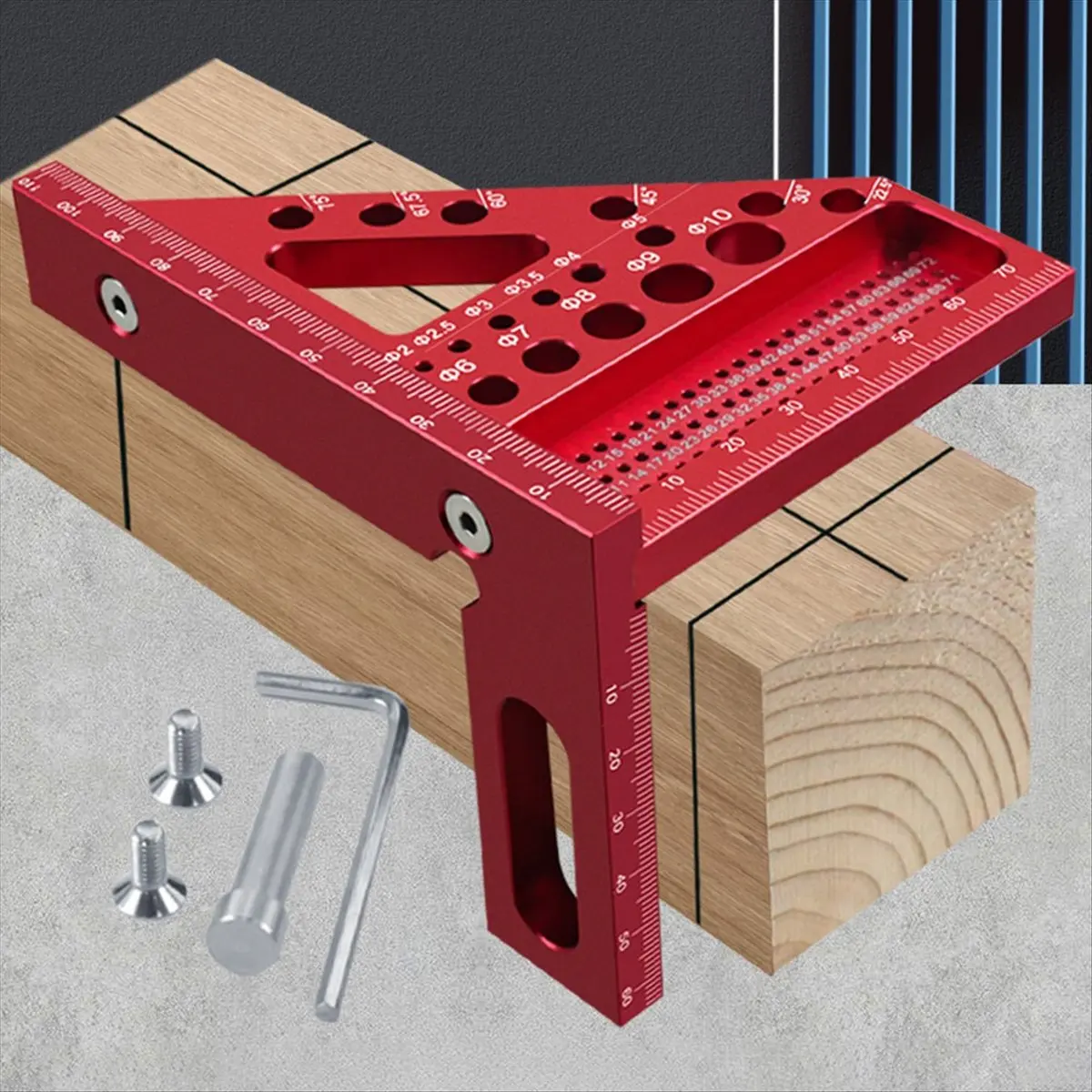 【TODAY-BUY】Woodworking Square Protractor, Woodworking Square with Dowel Pins,Aluminum Alloy Miter Triangular Ruler,Angler Scribe