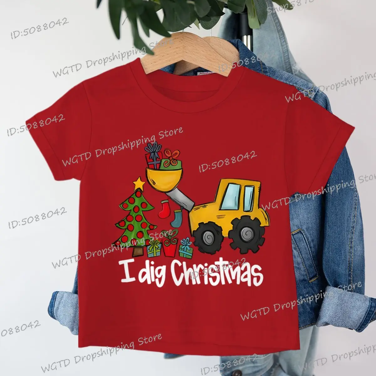

I Dig Christmas Fun Tractor Print T Shirt for Boys Girls Short Sleeve Crewneck Cotton Streetwear Merry Christmas Tops Tees