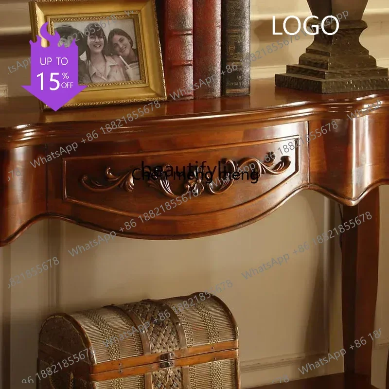 zxqAmerican solid wood entrance, European style against the wall, hall offering god display table lamp table