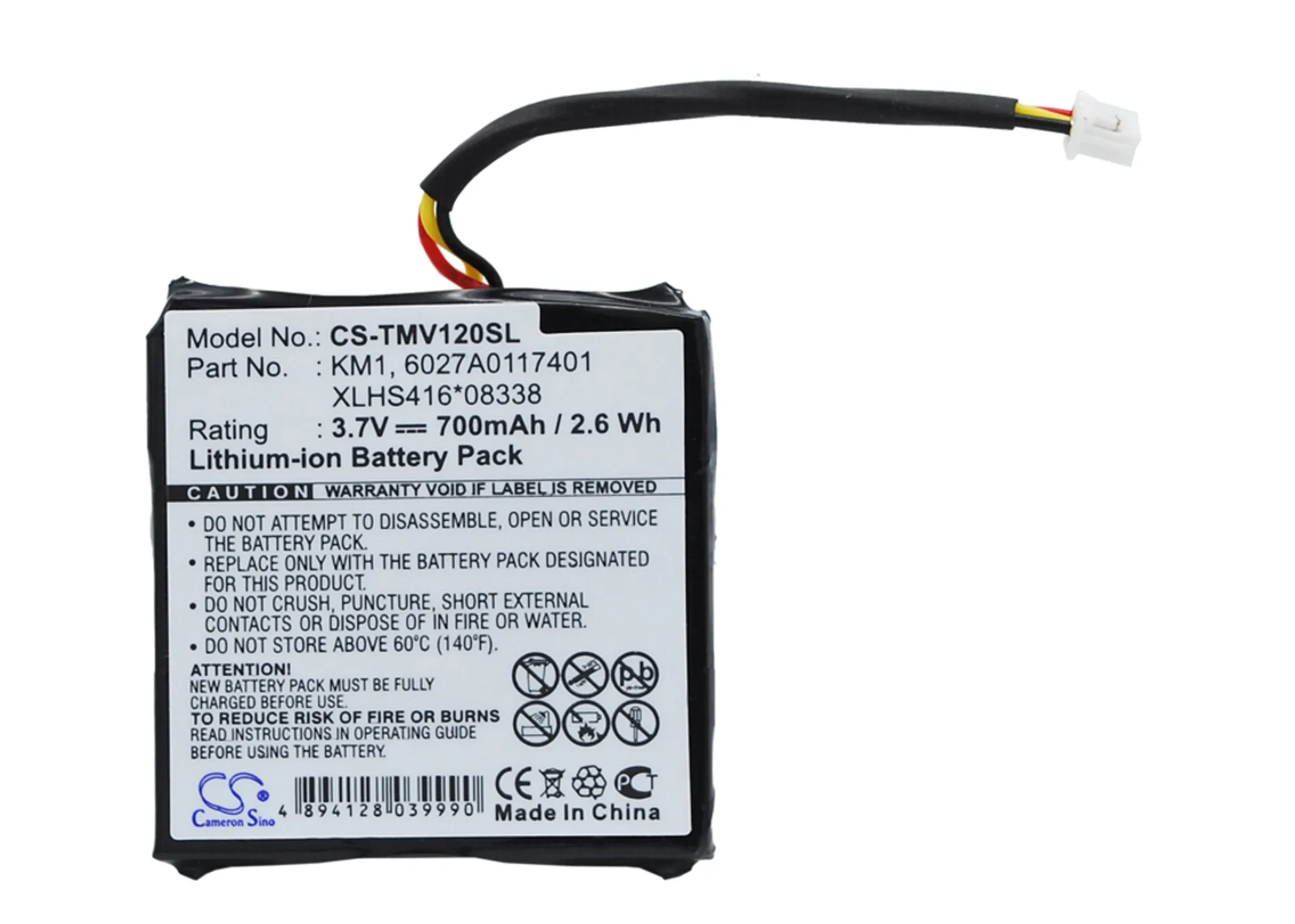 

Li-ion GPS, Navigator Battery for TomTom,3.7v,700mAh,Via Live Euro 4EH44 Start 20,KM1 6027A0117401 XLHS416*08338 6027A0117412