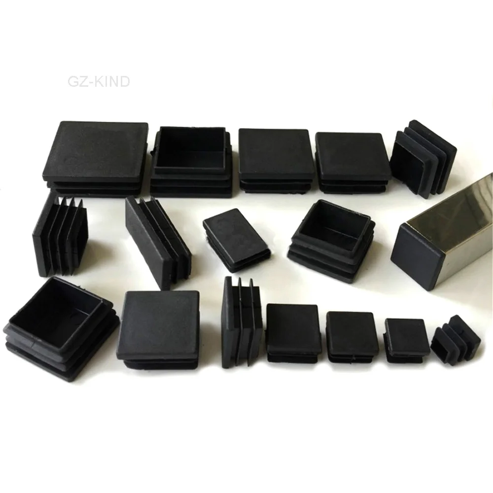 2/4/8 pcs square plastic black cap tube insert plug 10x10 to 100x100mm