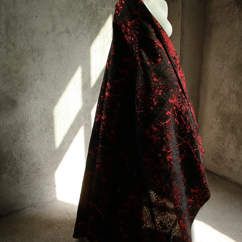 Flash Dark Red Textured Jacquard Fabric Stiff Skirt Pants DIY Bridal Couture Evening Gown Luxury Apparel Designer Material view 2