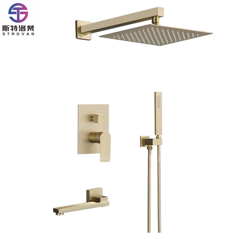 

Built-in Shower Faucet Set Bathroom Brushed Gold Rain Shower Set