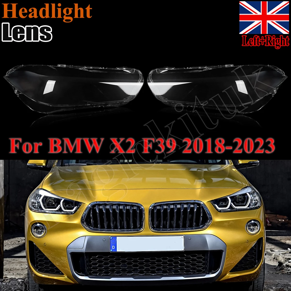 SAIQINGSP 1 Pair of Headlight Lens For BMW X2 F39 2018-2023 Left+Right Side Headlamp Lens Cover Car Accessories Tools