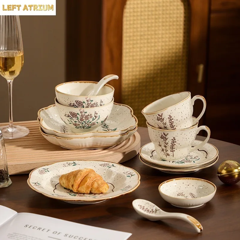 Ceramic Dinnerware Set, Gold Rim Plates Bowls,coffee Mug Safe Under-glaze Microwave Safe Elegant Home Kitchen Tableware Set
