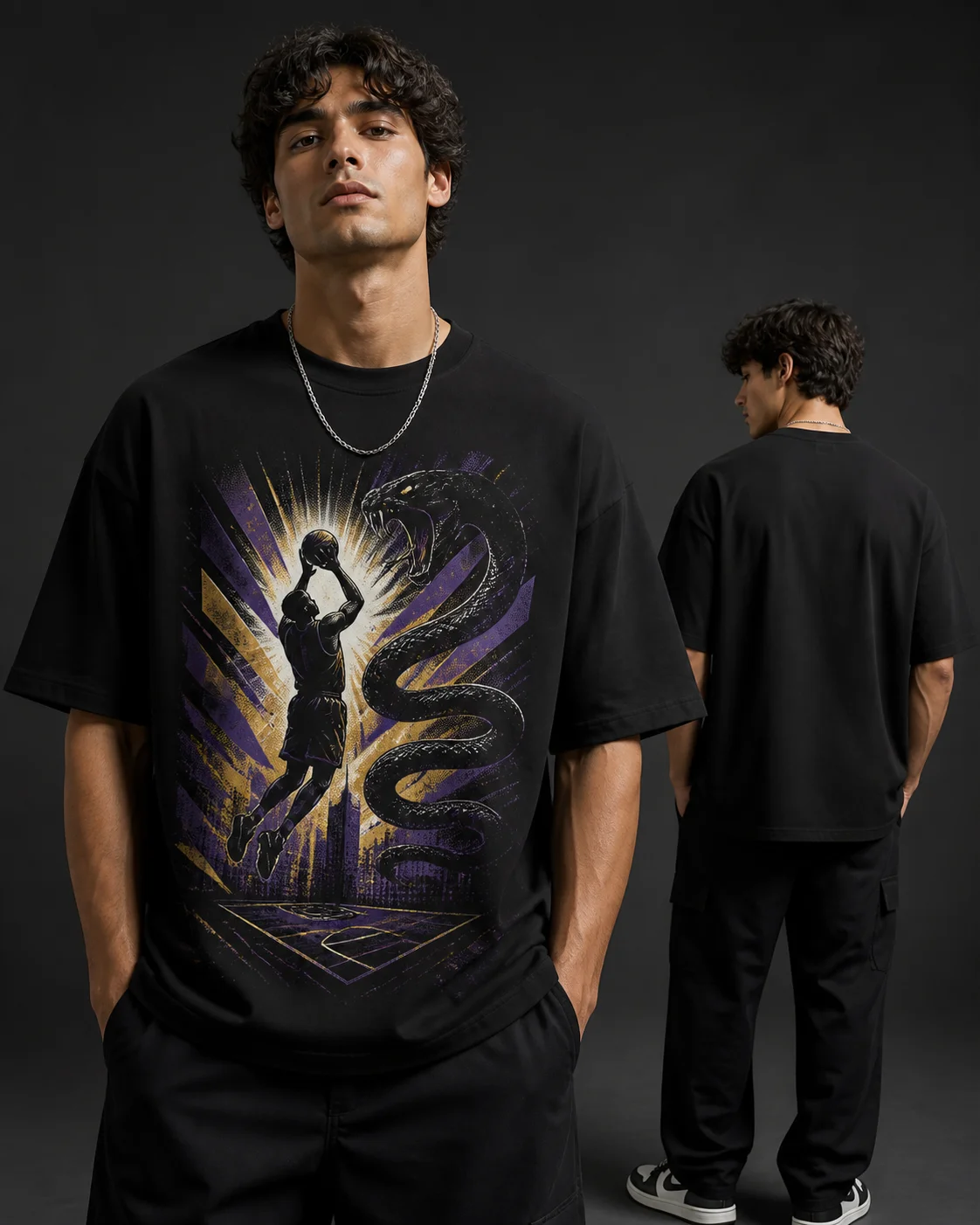 Mamba Spirit Kobe Basketball Player Graphic Oversized T‑Shirt Cotton Short Sleeve Unisex Hip‑Hop Loose Sports Tops for Men Women