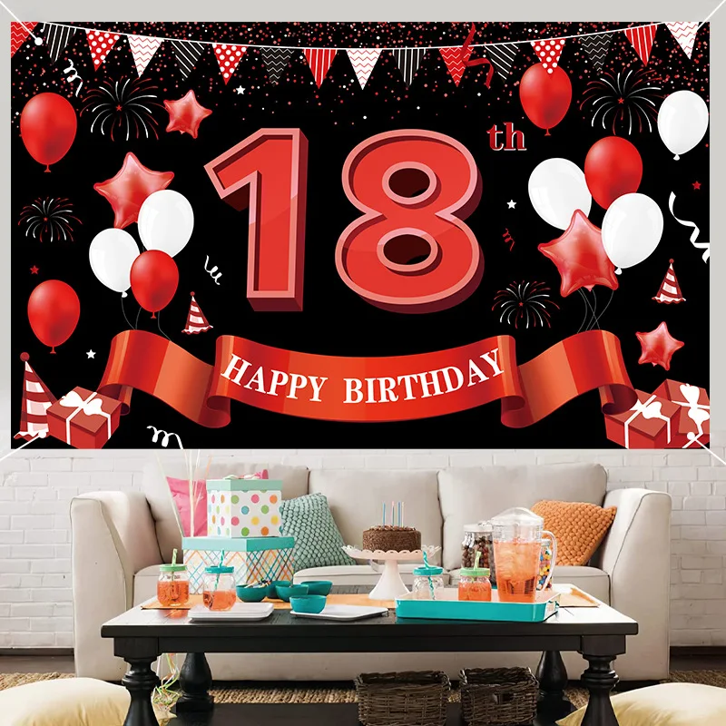 Red and Black Balloon Birthday Background 18 30 40 50th Birthday Party Decoration Banner Women and Men Photography Background