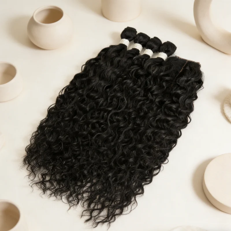 

22-24 inches, 260g/5 synthetic curls, deep wavy hair bundles, dark brown, high-temperature fiber extensions, braided