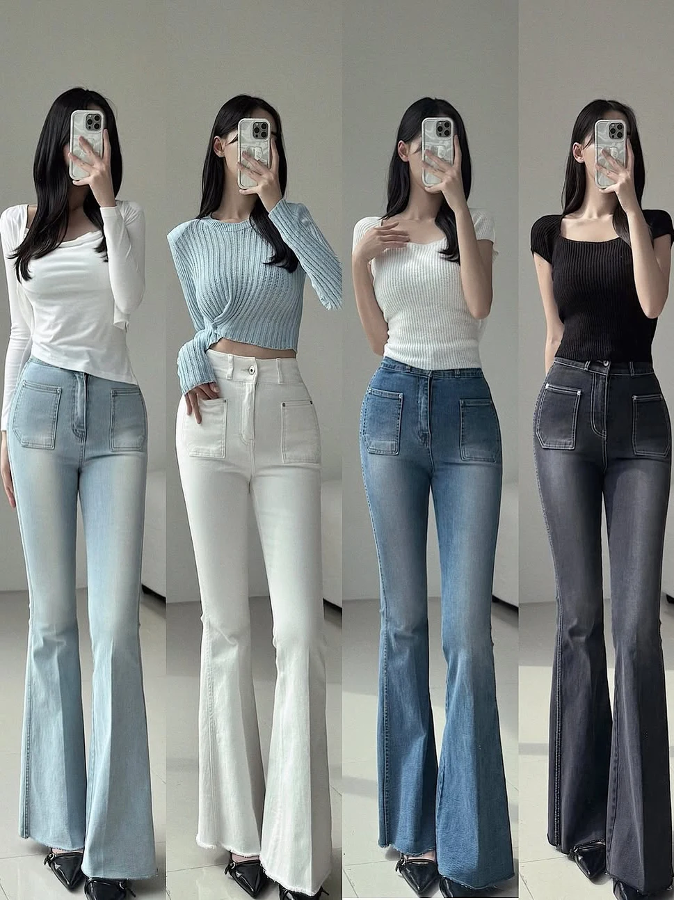

High Waist Stretchy Denim Jeans ket Frayed Design Korean Sle plus Size Flared Pants Casual Straight Leg Slim Fit Jeans