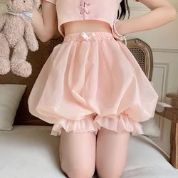 Womens Sweet Bloomers Shorts Victorian Lolita Kawaii Pumpkin Pants Bow Ruffles JK Harajuku Girls Japanese Safety Short Pants 