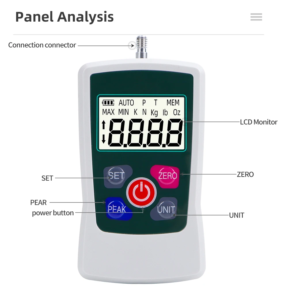 500N Digital Force Gauge Dynamometer with Four Units Oz Lb N Portable Tensile Machine Pull Push Gauge Measuring Instrument