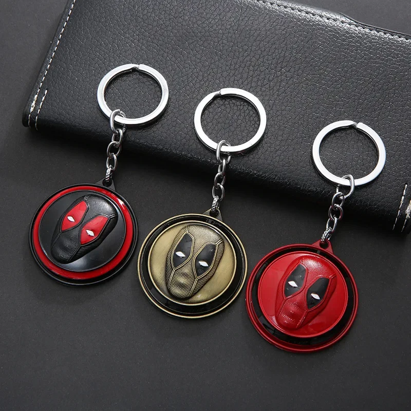 

Super-heros Deadpools Mask Keychain Movie Figure Rotating Keyring Chain Creative Car Key Cartoon Accessories Boys Birthday Gifts