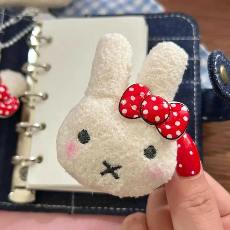 Cartoon Miffy Rabbit Wave Point Bow Plush Toys Keychain Creative Accessories Hairclip Broch Student Cute Backpack Pendant Gift