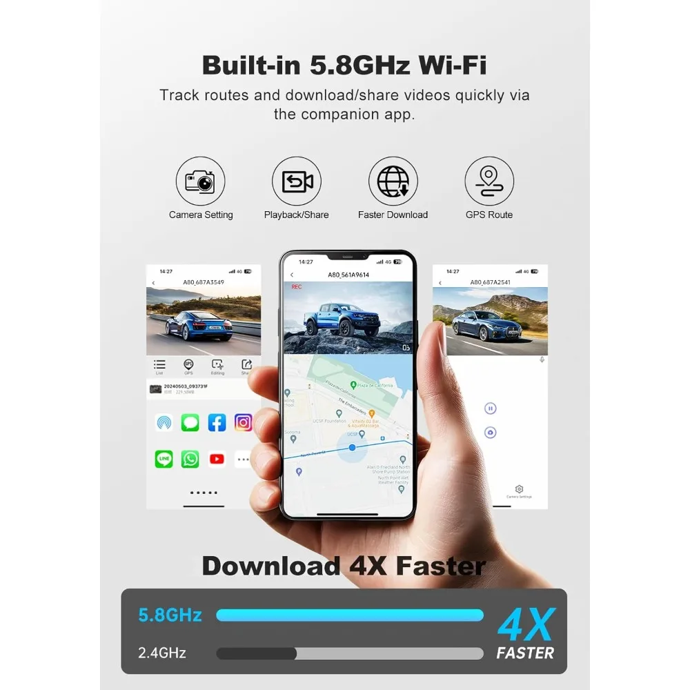 كاميرا JOMISE 4K Dash Cam الأمامية والخلفية مع نظام تحديد المواقع WiFi 5Ghz، كاميرا داش مزدوجة مع بطاقة 64 جيجابايت، 3 شاشات، رؤية ليلية، وضع وقوف السيارات على مدار 24 ساعة - إعادة #4