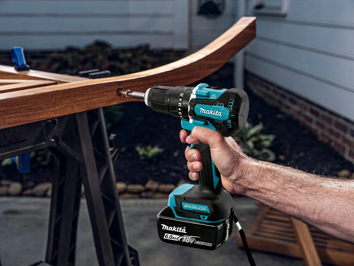 มากีต้า DDF487 18V สว่านไฟฟ้าไร้แปรงถ่านแบบชาร์จได้ แบตเตอรี่ลิเธียมไอออน ไขควงกระแทกแบบพกพา ขนาด 10 มม. เครื่องมือไฟฟ้า