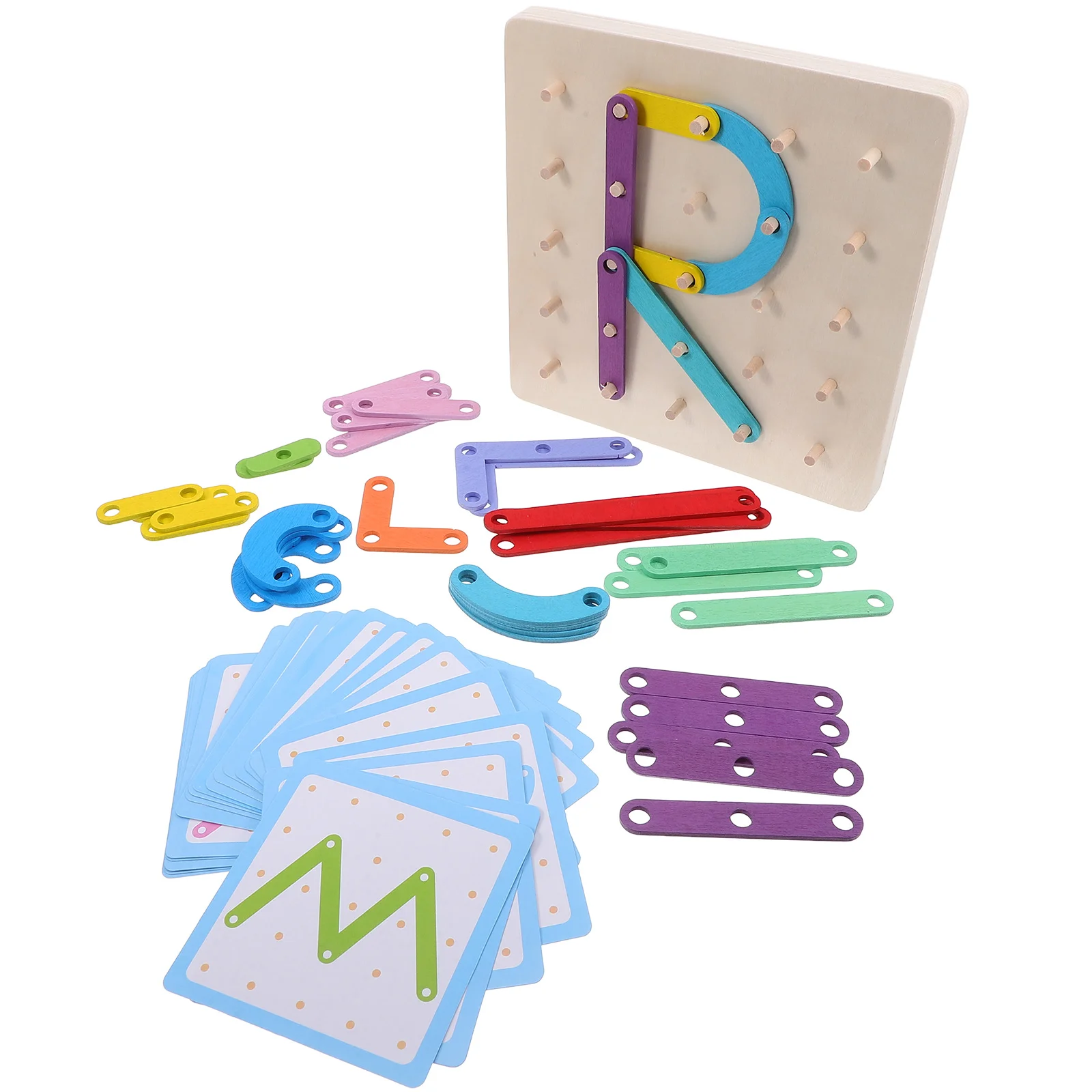 

Numbers and Letters Peg Board Wooden Geoboard for Kids Puzzle Three-dimensional Toddlers Puzzles Paper Toy Kindergarten Child