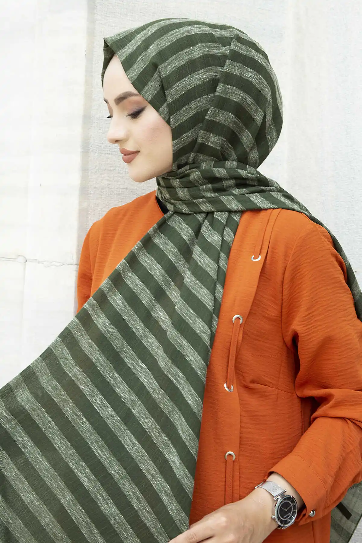 Cotton Nope Shawl E-Khaki Winter Autumn 2021 Muslim Women Hijab headscarf Islamic Turkey