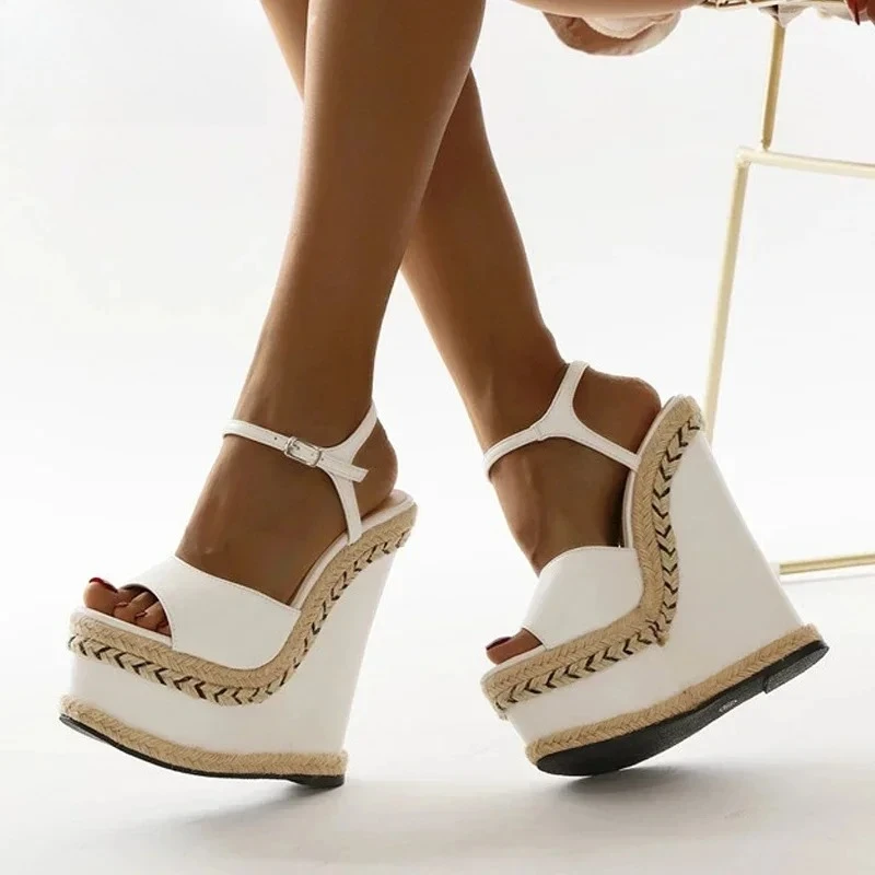 Women's Sandals New Fashion Open Toe Ankle Buckle Strap Womens Shoes Platform Wedges White Women Sandals Summer Shoes Size 35-42