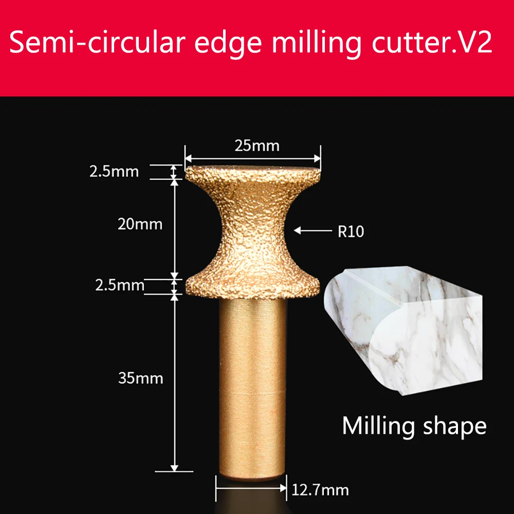 1pcs 1/2" Shank Vacuum Brazed Diamond Router Bits For Granite Marble Router Cutter Profiling Cutting Stone Edge Engraving Tools