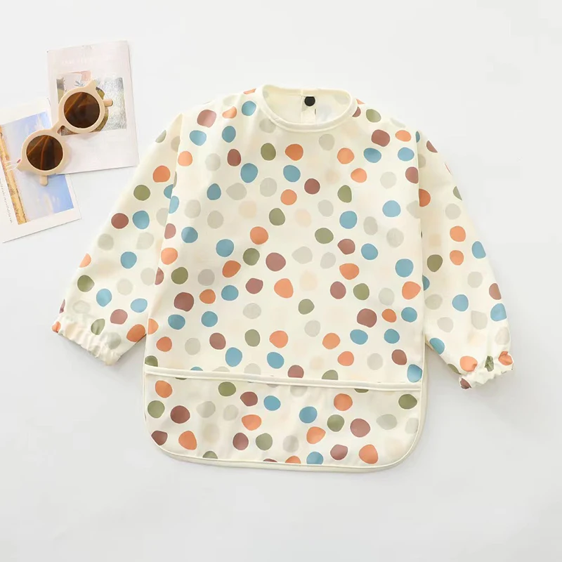 Kids Baby Feeding Bibs Waterproof Long Sleeve Apron with Pocket Toddler Burp Cloth Boys Girls Anti-dirty Art Smock Baby Stuff