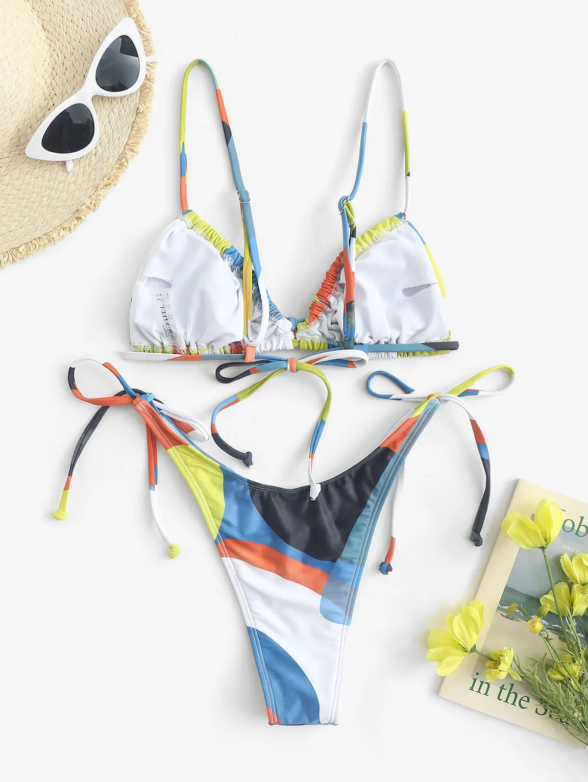 ZAFUL dwuczęściowy strój kąpielowy Bowknot Colorblock wiązanie z boku stringi zestaw bikini 2024 strój kąpielowy plażowy letni strój kąpielowy