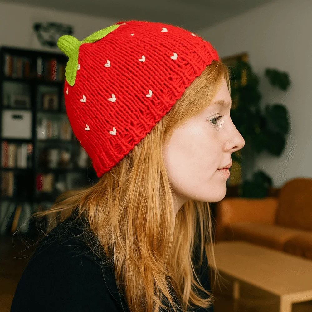 

Grape Creative Knitted Fruit Hat Warm Playful Strawberry Pullover Cap Thick Handmade Pineapple Beanie Outdoor