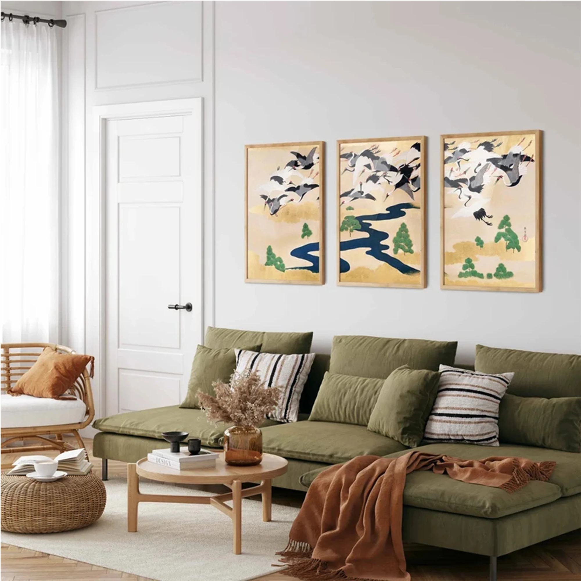 3枚組 レトロな日本の鶴の絵 ウォールアートプリント キャン - Home Decor Japanese のレビューと価格