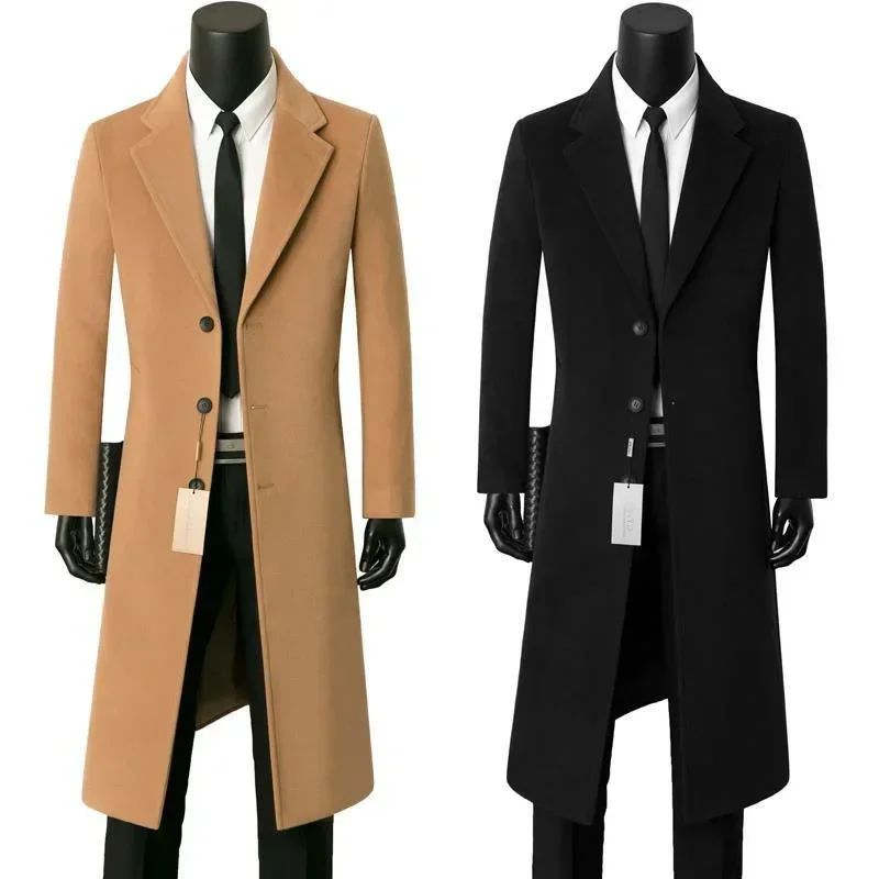 Men's Medium Length Woolen Coat, Business Casual Warm Windbreaker, Suit Collar, Autumn, Winter