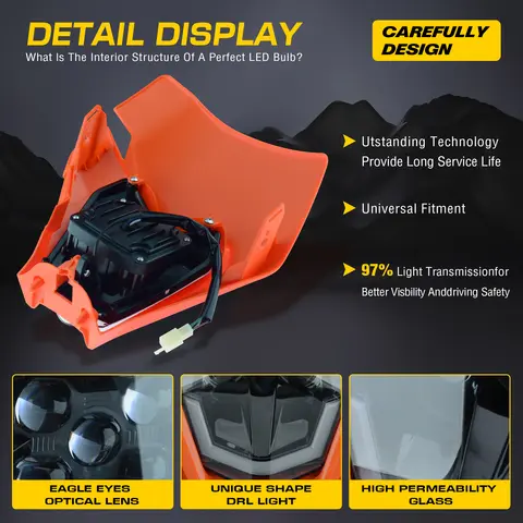 Powerzone Motorcycle LED Headlight Plate for KTM EXC XC SX MX XC 125 250 300 450 Supermoto Enduro Universal Dirt Bike Headlights 10 best selling faro led beta - №7