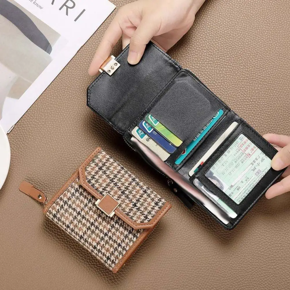 

Multi-card Slot 2 in 1 Card Bag Korean Style Card Pocket Houndstooth Short Wallet PU Leather Card Holder Zipper Coin Purse