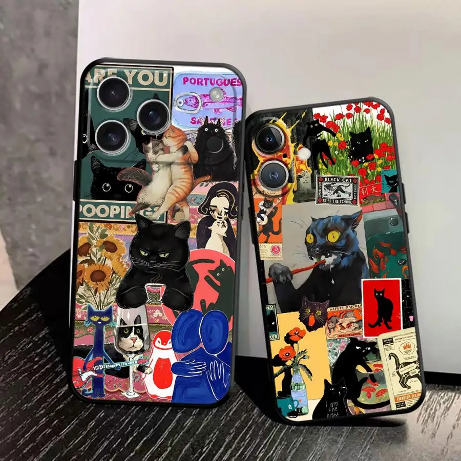 New Cute Black Cat Funda Phone Cover Phone Case for Apple iPhone 17 Pro Max XR XS MAX 11 15 Pro 7 8 17e Air 16 12 14 13 view 2