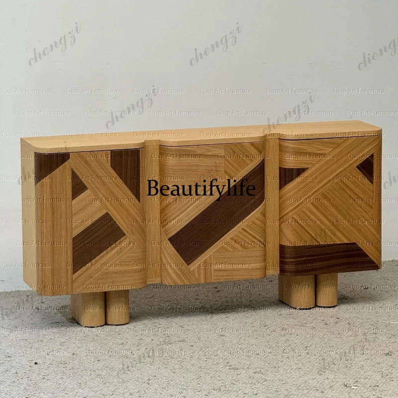 Medieval art dining side, household living room storage cabinet, geometric parquet storage decorative cabinet