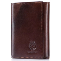 RFID Blocking Multiple Card Slot Genuine Leather Wallet For Men Vintage Thin Trifold Credit Card Holder With ID Window