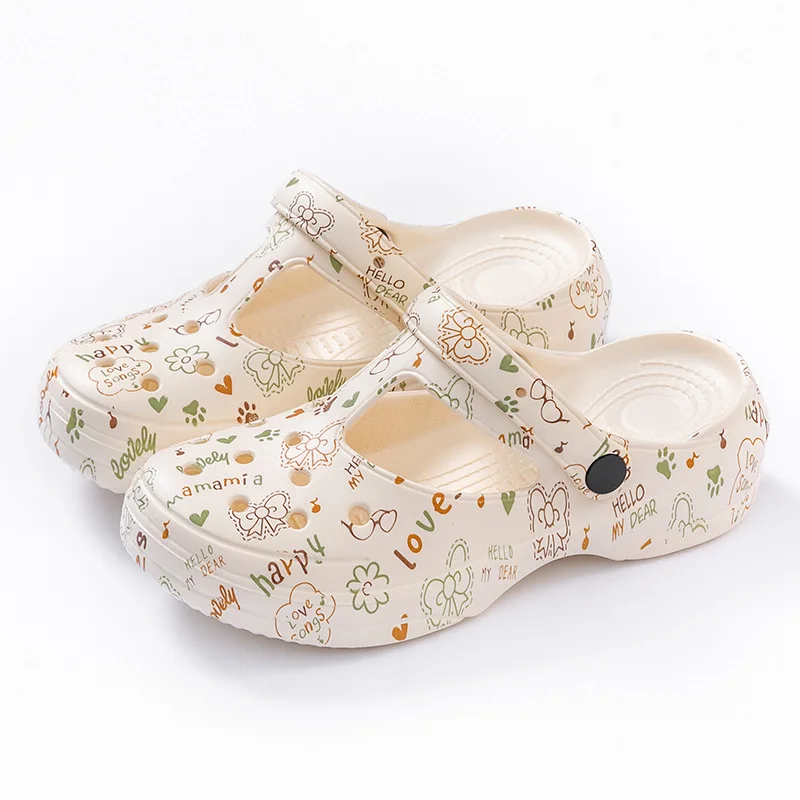 New Summer Women's Ultra Light Printed Closed Toe Clogs Thick Non Slip Sole Outdoor Wear Beach Garden Sandals view 3