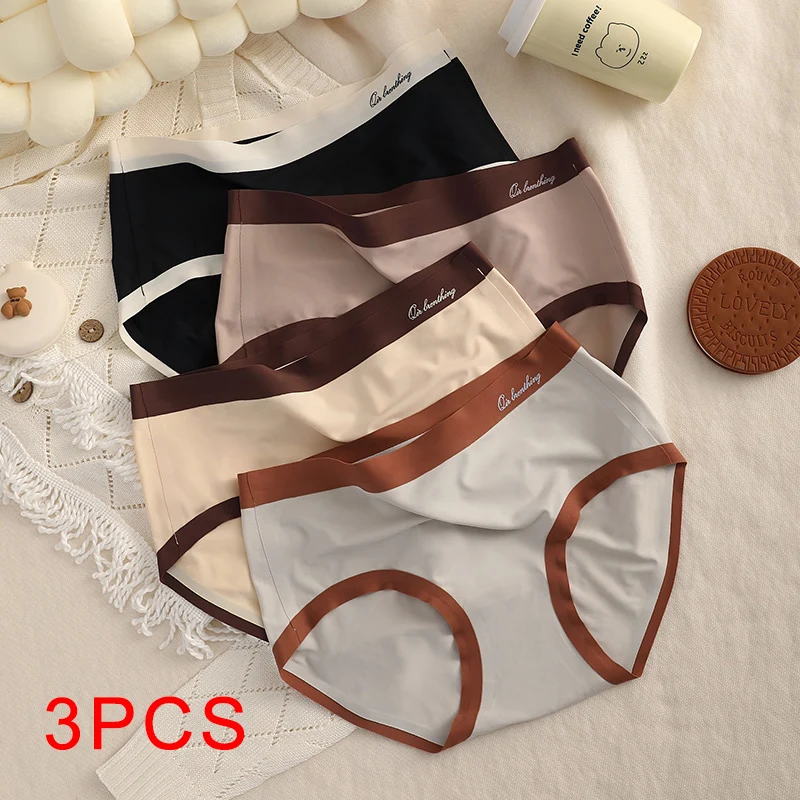 

3PCS Traceless Woman Underpanties Mid-rise Sexy Thin Underwear Women Ice Silk Triangular Panties Lingerie Briefs Women's Female