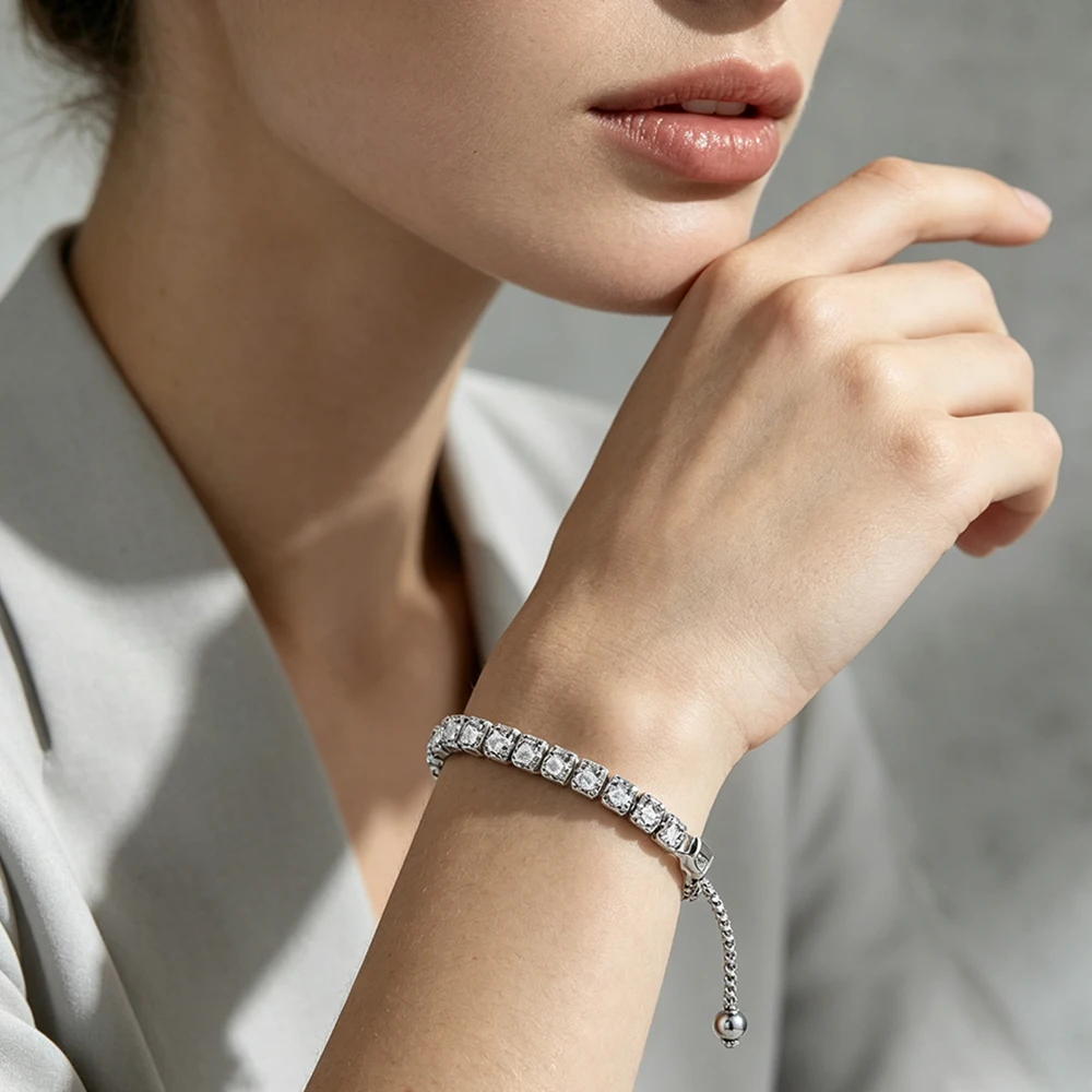 HORRIPAL D VVS1 Moissanite Bracelet for Woman Four Pronged Round Cut S925 Sparking Fashion Adjustable Wedding Jewelry With GRA