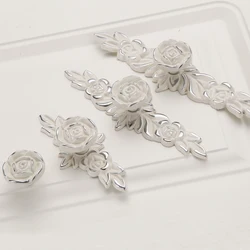 1PCS European Ivory Rose style Cabinet Handles and Knobs Modern Simple Wardrobe Drawer Door Pulls Furniture Hardware