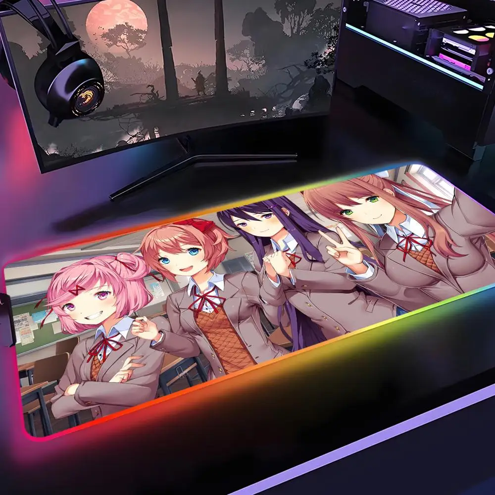 

DDLC D-Doki L-Literature Mouse Pad Gamer Rgb Desk Mat Back Light Led Mousepad Setup Gaming Accessories Deskmat Big Mousepad