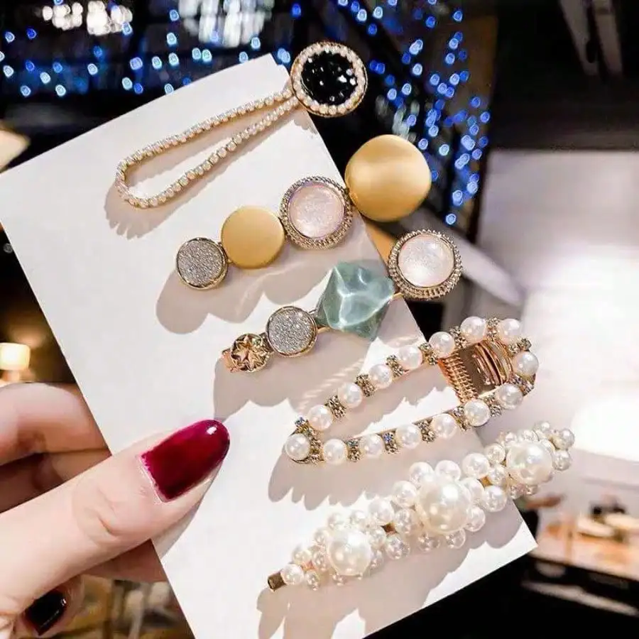 

Набор из 5 заколок для волос в корейском стиле: элегантные жемчужные заколки, милые боковые зажимы, заколки для челки, повседневные женские аксессуары для волос, подарок