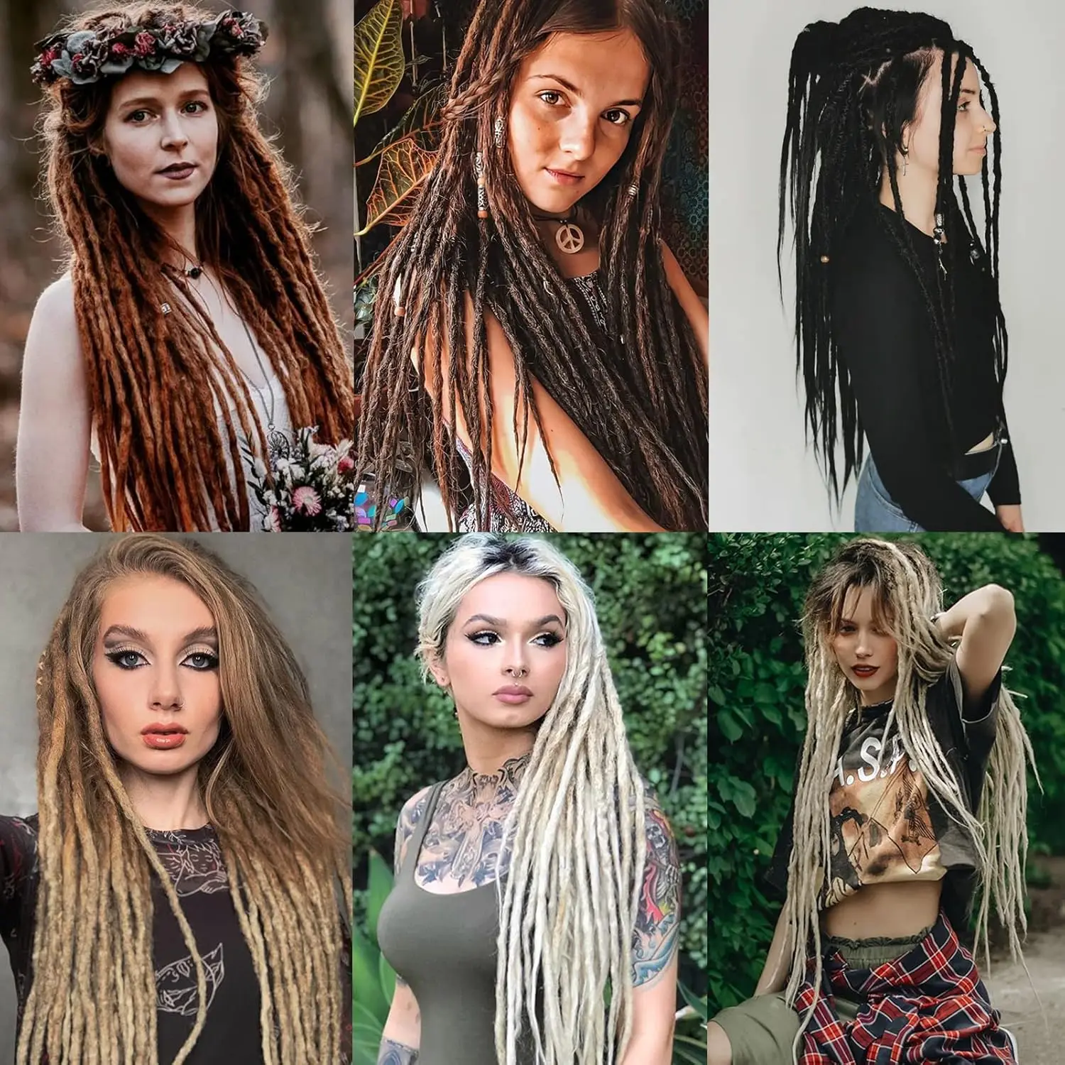 10 Strands บางสังเคราะห์ Dreads Extensions 24 นิ้ว Ombre สีบลอนด์ SE Hippie Dreadlock 0.6 ซม.ความกว้าง Loc Extensions Handmade