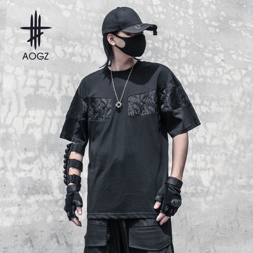 

AOGZ Summer Harajuku Vintage Trendy Jacquard Short Sleeve T-shirts Casual T Shirt Men Hip Hop Streetwear Techwear Tees Tops