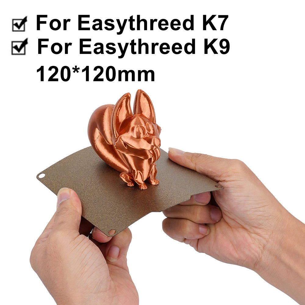 

Для сборной пластины Easythreed K7 K9, текстурная пружинная сталь Pei 120x120 мм, двухсторонняя PEI с магнитной основой для мини 3D-принтера